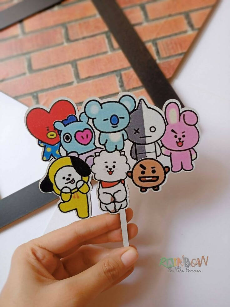 Bang-tan Boys Happy Birthday Cake Topper for Army Fan Kids Adult South  Korean Boy Band Party Supplies Hand Heart Gesture Kpop Party Decorations  Glitter Cute Purple BT 21 Cartoon Cake Decorations :