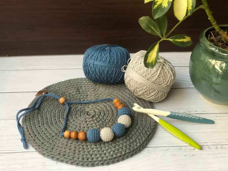 blue crochet beaded necklace