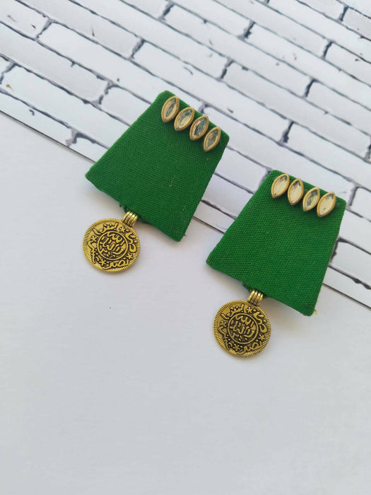 Green kundan coin earrings