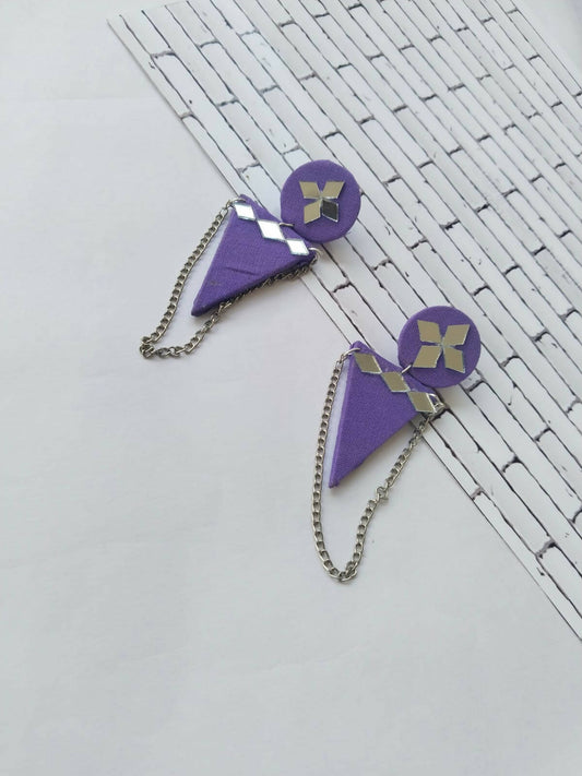 Purple Mirror Long Chain Earrings for Women