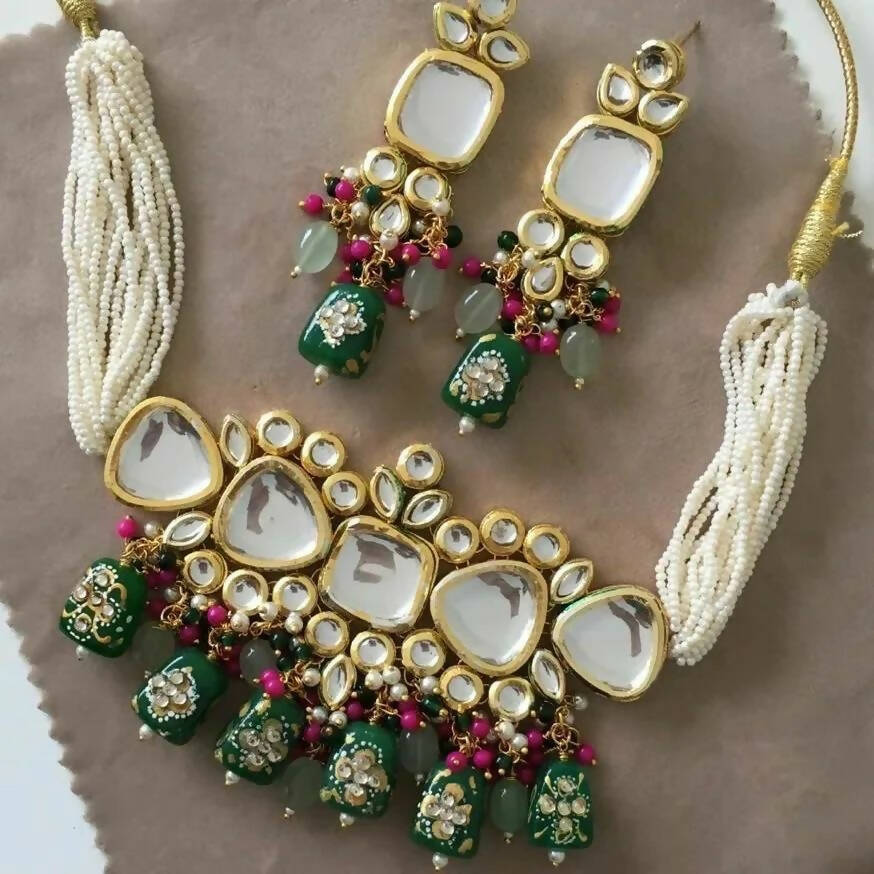 Kundan and Beads Studded Gold Plated Choker Set