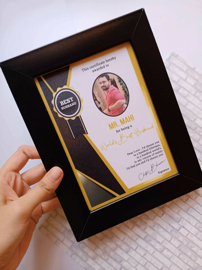 Customised award frame for him and her with name and photo