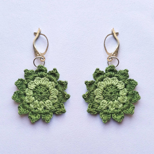 Green Floral Mandala Earrings