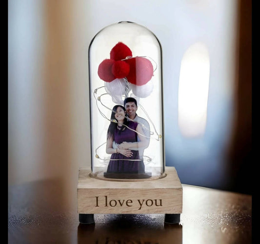 I Love You Glass Dome customised photo frame with LED lights
