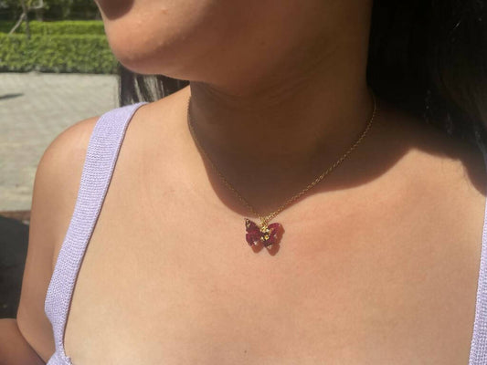 Red Rose Butterfly Pendant