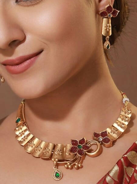 Gold Plated Floral Necklace Set