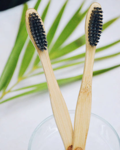 Oral Care Set - Charcoal Bamboo Toothbrush and Copper Tongue Cleaner (Pack of 2)