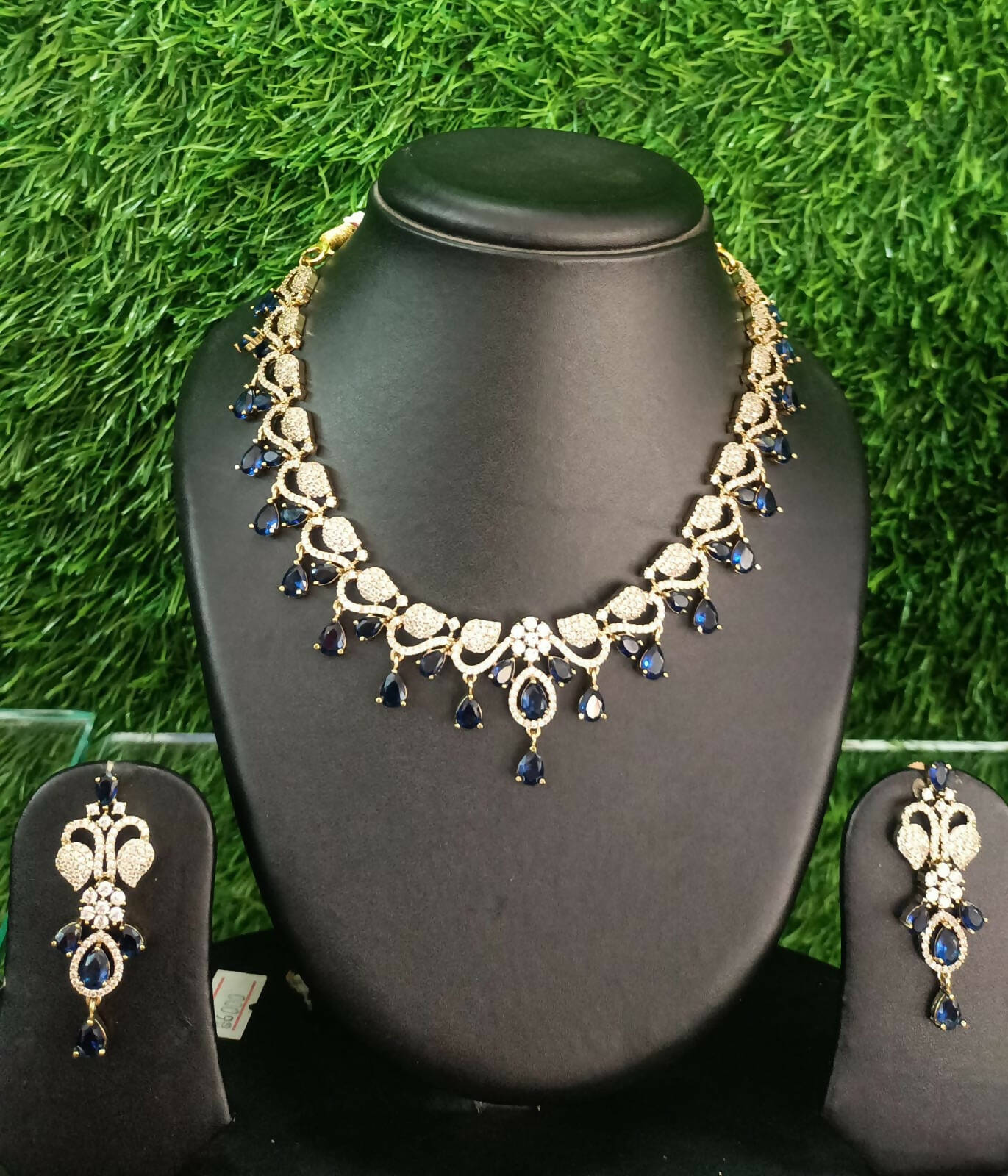 Blue Stone Diamond Studded Necklace Set