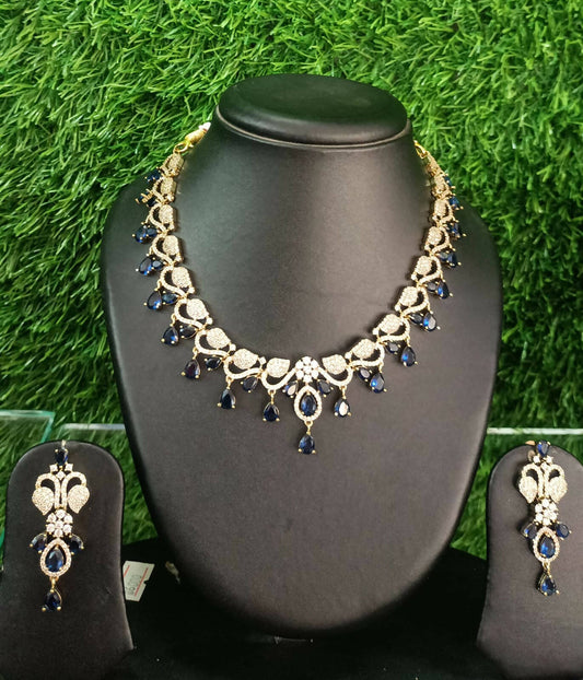 Blue Stone Diamond Studded Necklace Set