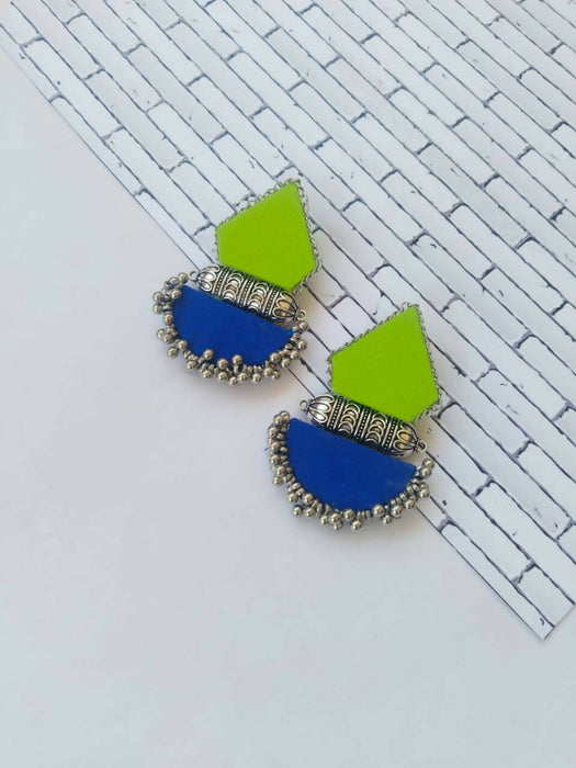 Parrot green and blue earrings