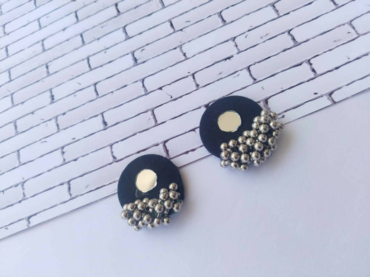 Tiny Dark Blue and Silver Round Studs Earrings