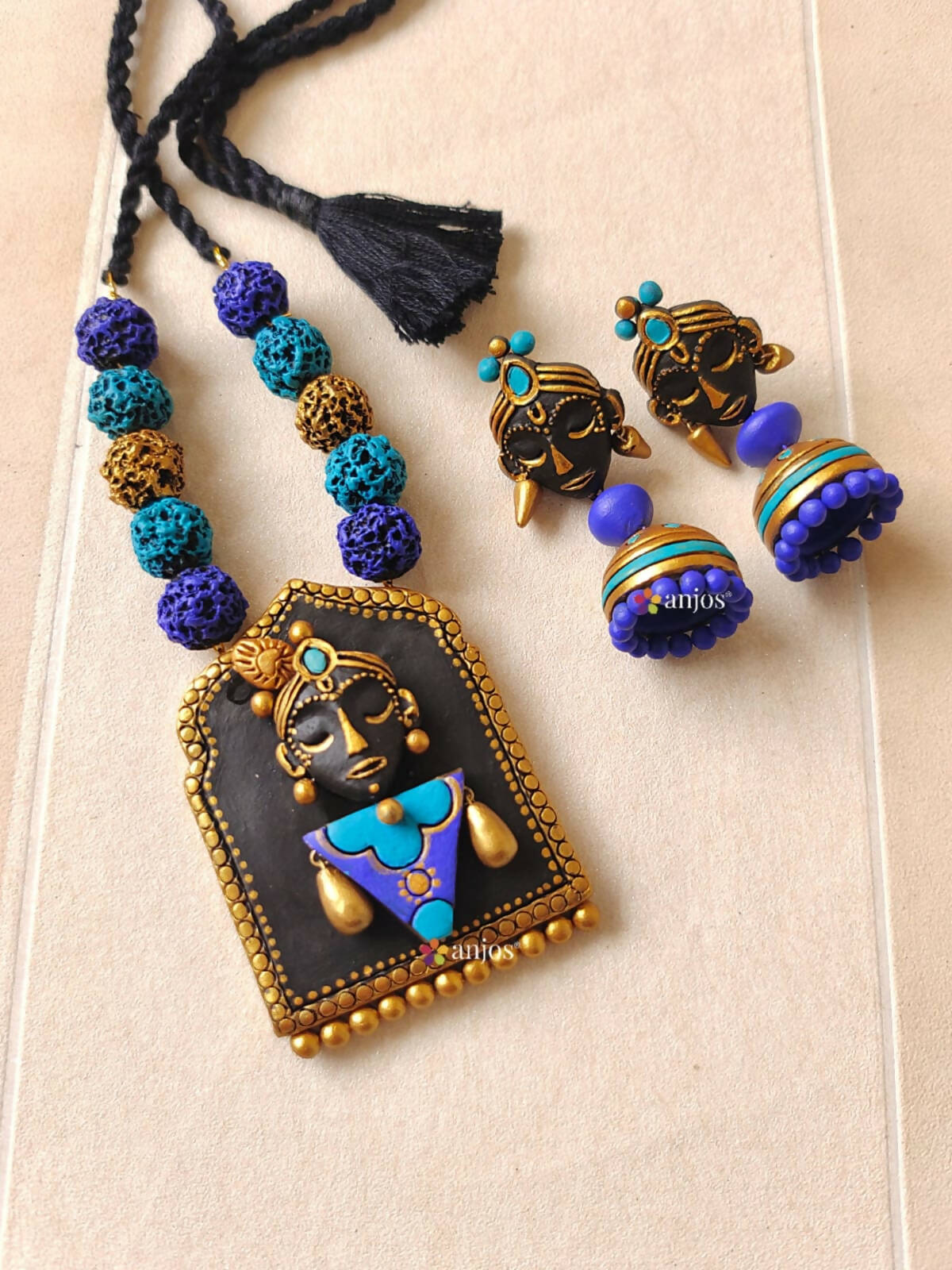 Blue and Golden Terracotta Jewellery Set
