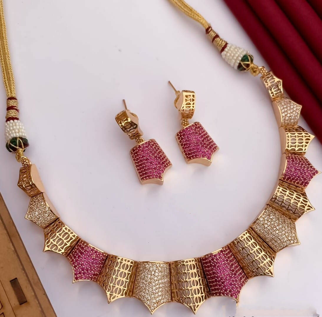 Triple Shade AD Golden Necklace Set