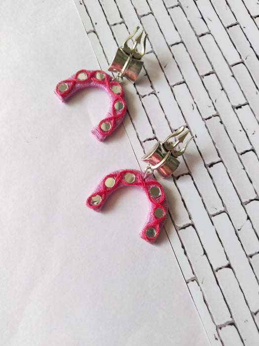 Trishul damru pink thread earrings