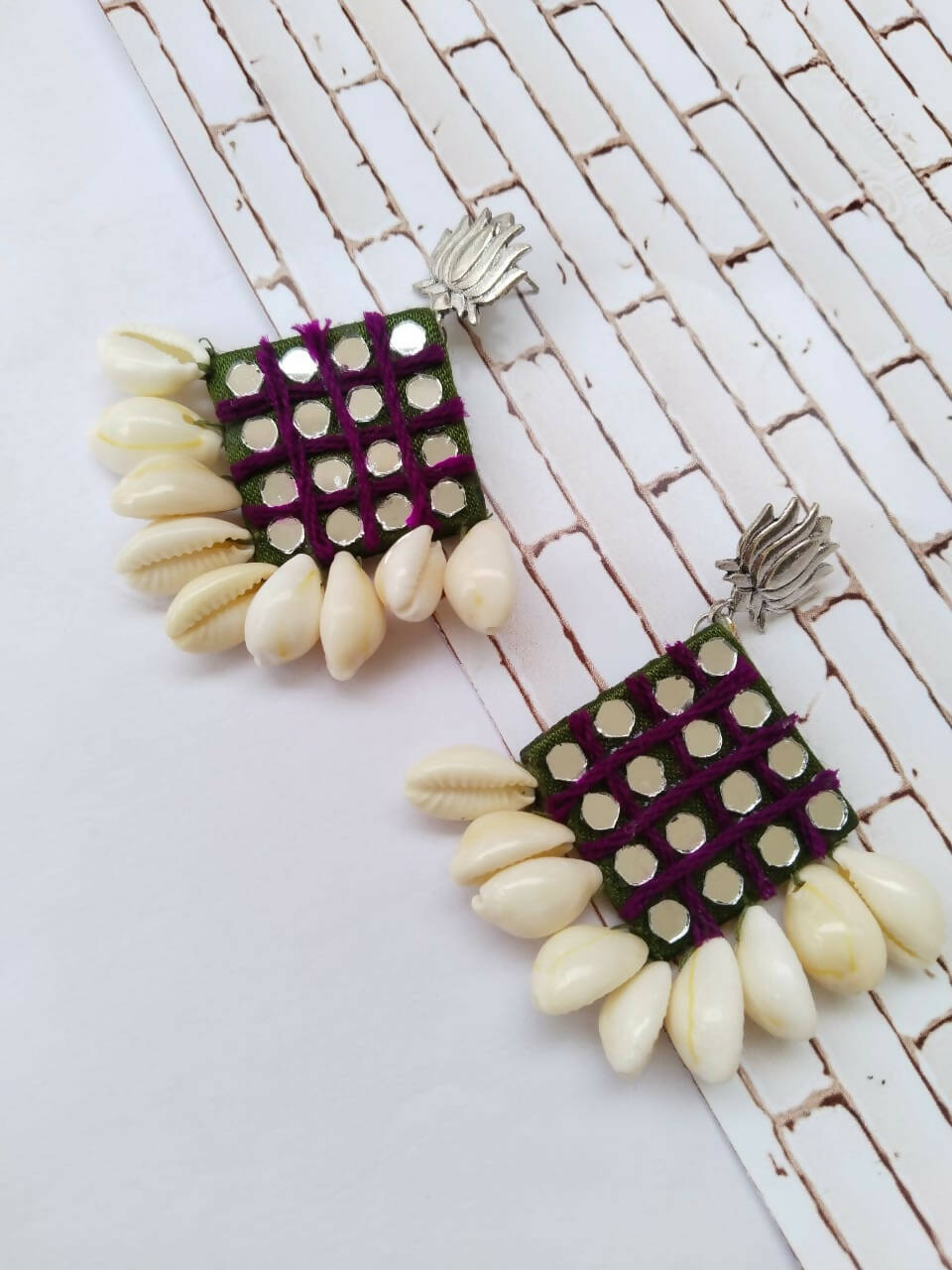 Mehendi Green Gujarati Mirror Fabric Earrings For Women