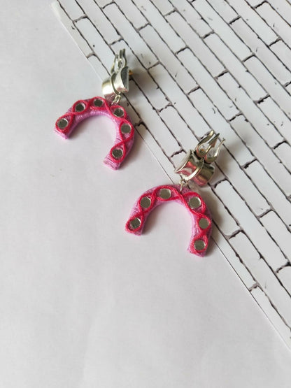 Trishul Damru Pink Thread Earrings