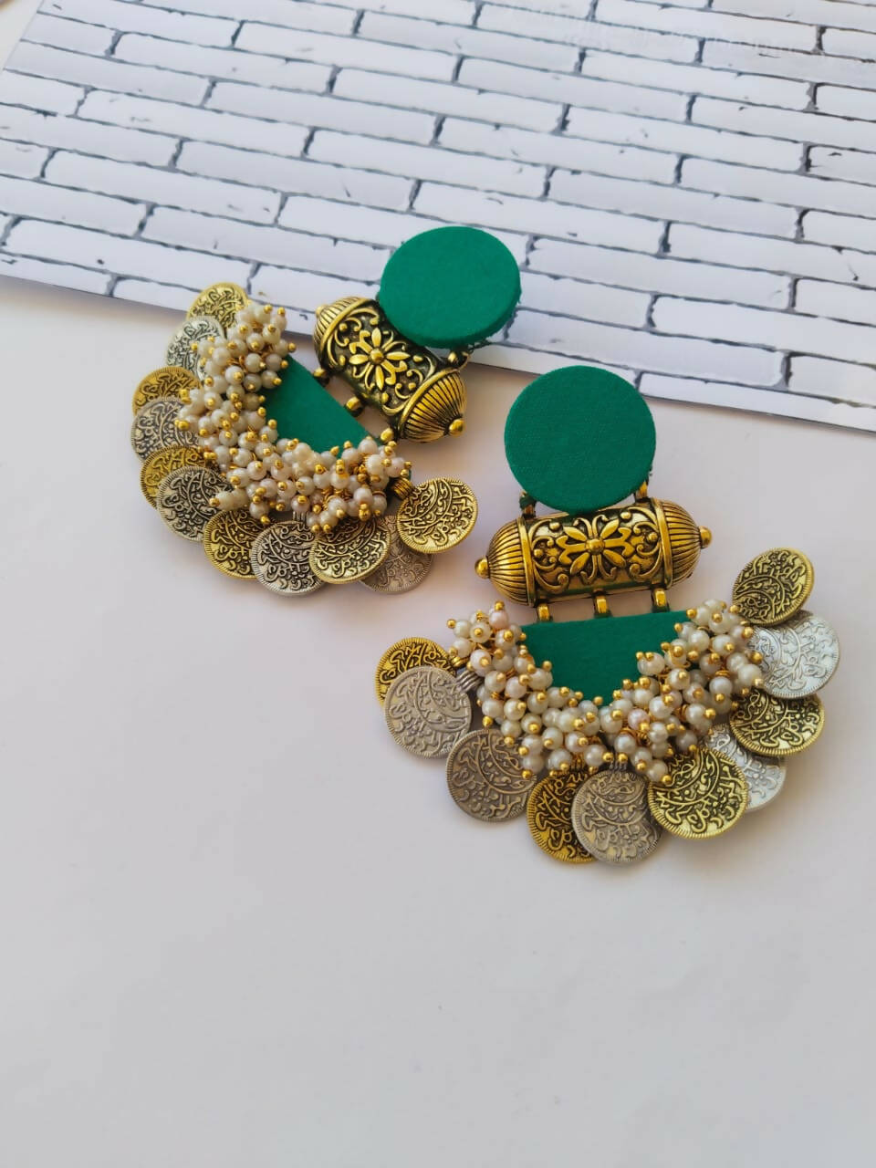 Styylo Fashion Traditional Gold Plated Kundal Studded Pear Sea Green  Chandbali Earring - Styylo Fashion - 3565648