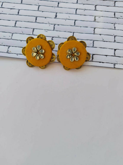 Bright Yellow Kundan Studs Earrings