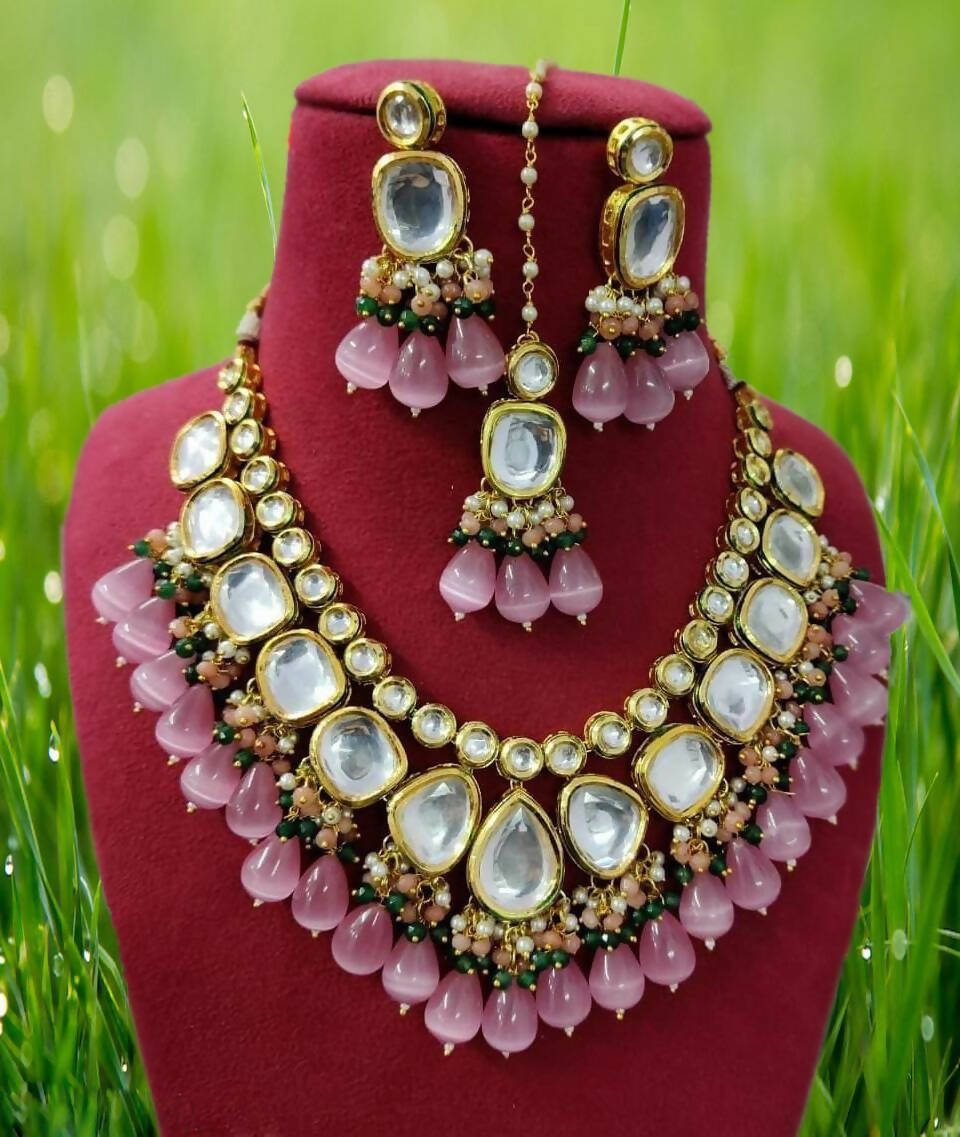 Pink crystal necklace set