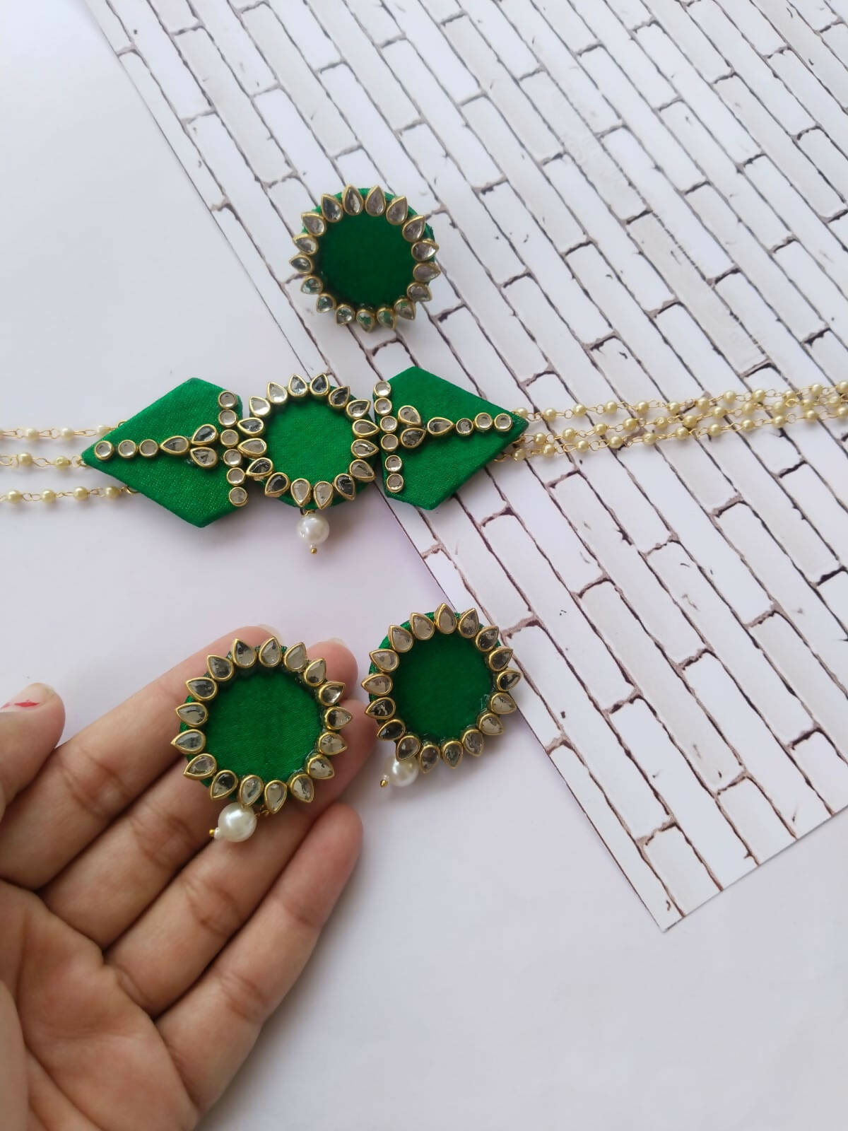 Green Kundan Choker and Earrings Set