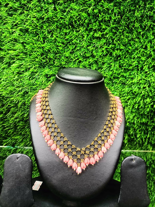 Pink and Golden V Shaped Necklace