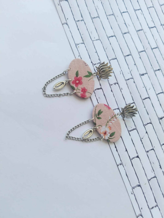 Lotus Floral Printed With Silver Chain Earrings for Women