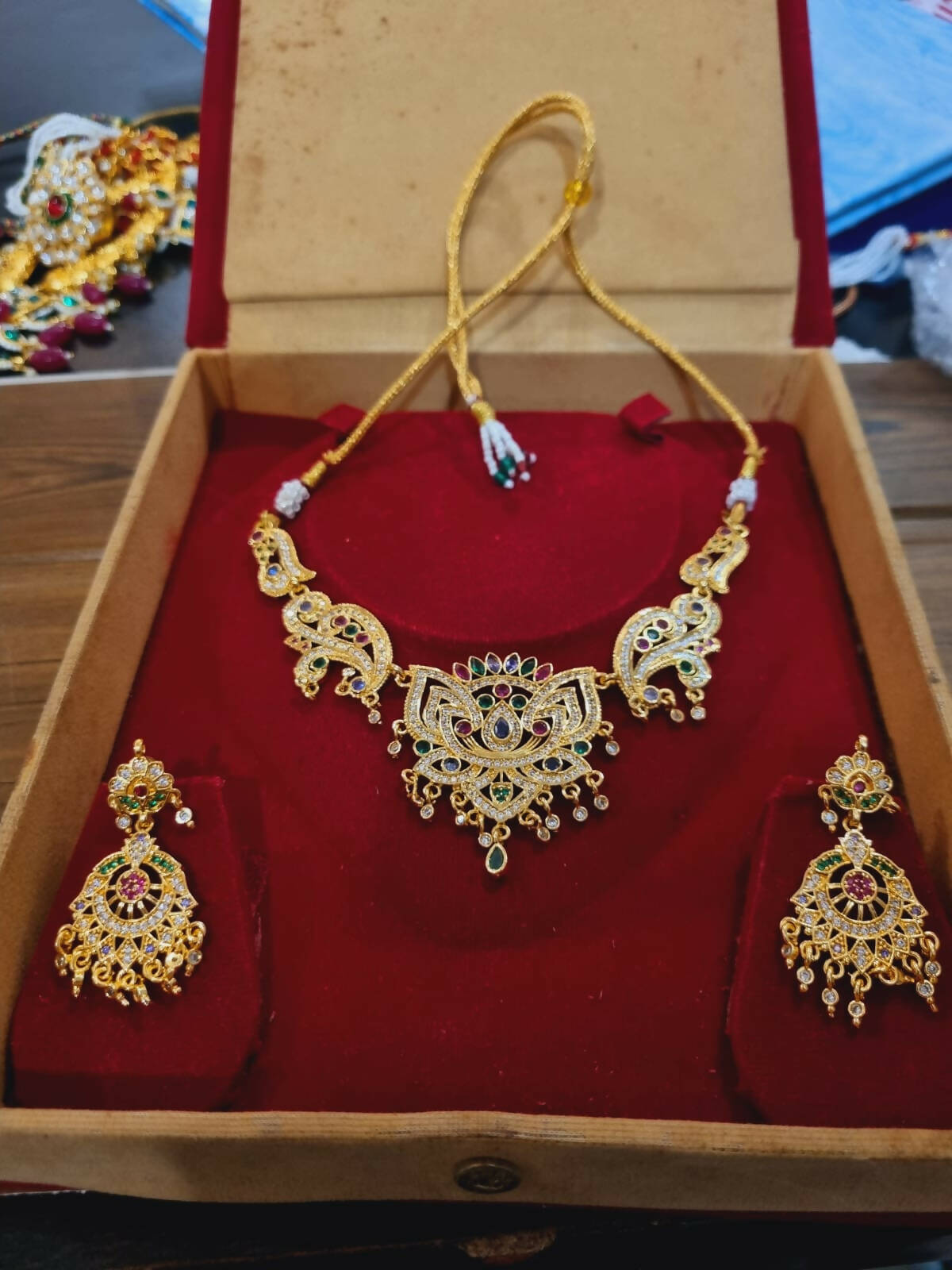 American Diamond Rajwadi Golden Set