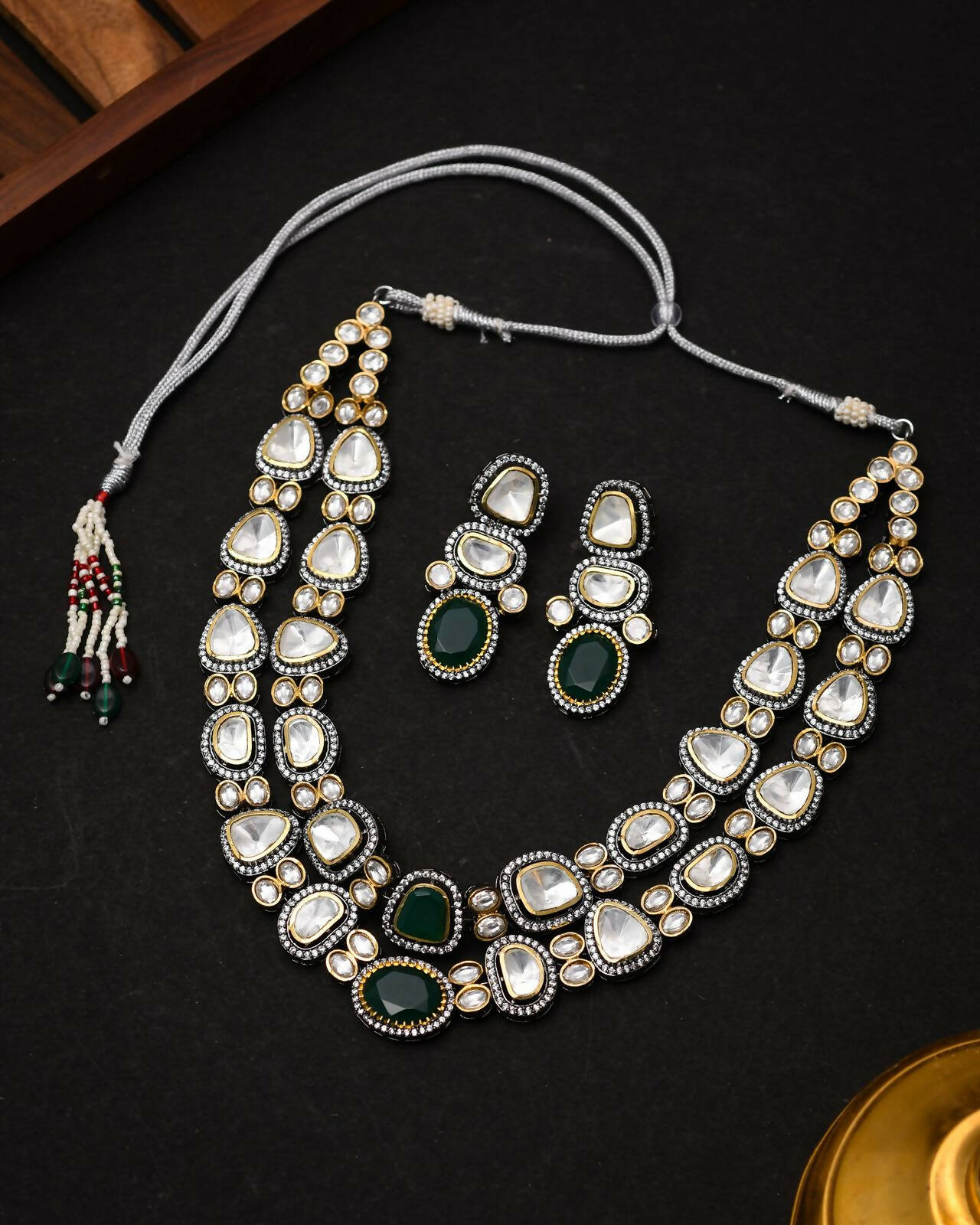 Two layered polki necklace set
