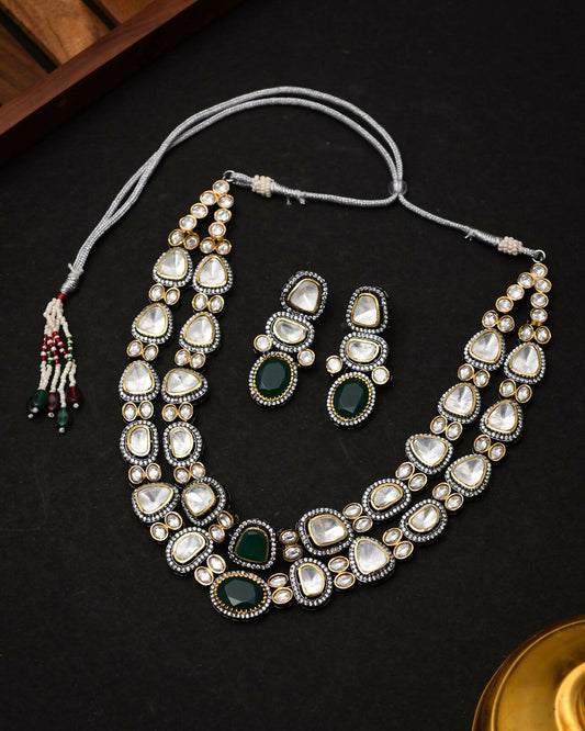 Two Layered Moissanite Polki Necklace Set