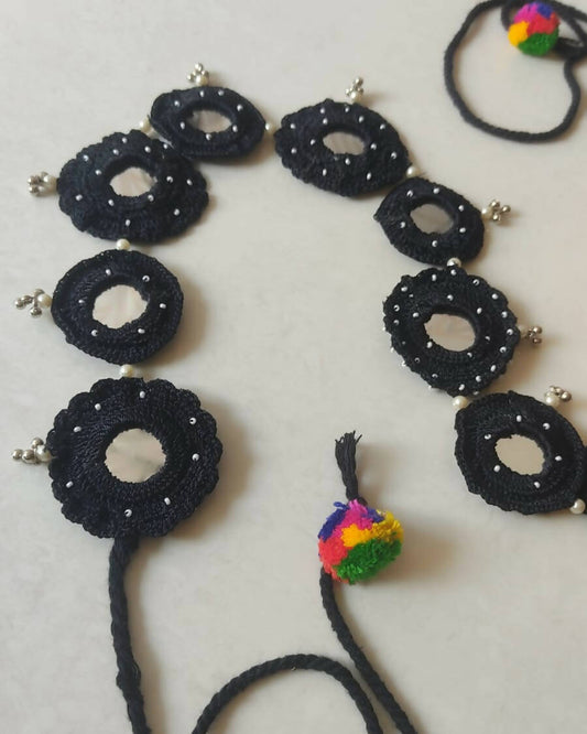 Black Crochet Mirror Fabric Belt/Kamarband Adjustable