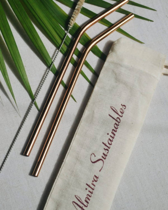 Reusable Copper Straw (Bent) Pack of 2 with Cleaner