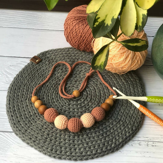 Light brown crochet beaded necklace
