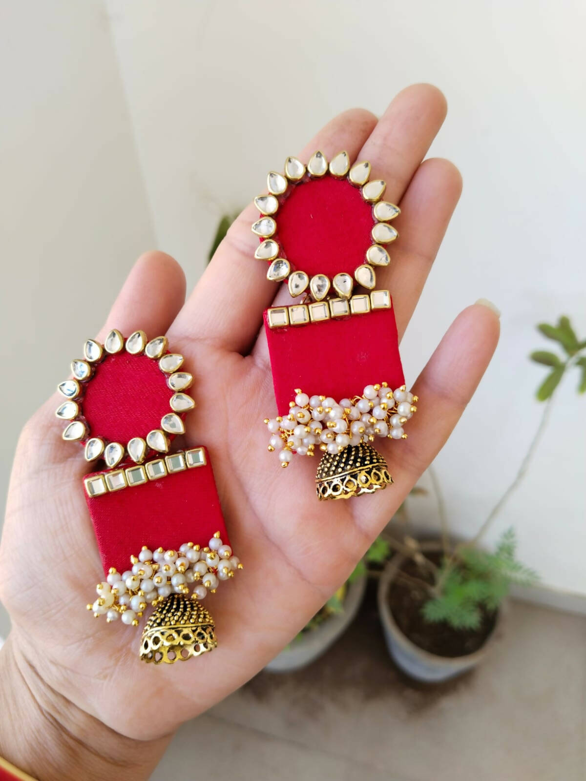 India jhumka earrings in oxidized silver, India jewelry, red bead jhumka,  small jhumka, floral jhumka, ethnic earrings, Bollywood earrings