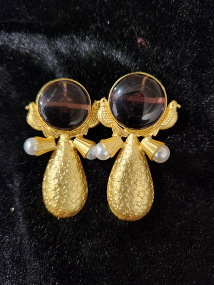 Elegant Golden Monalisa Stone Earrings
