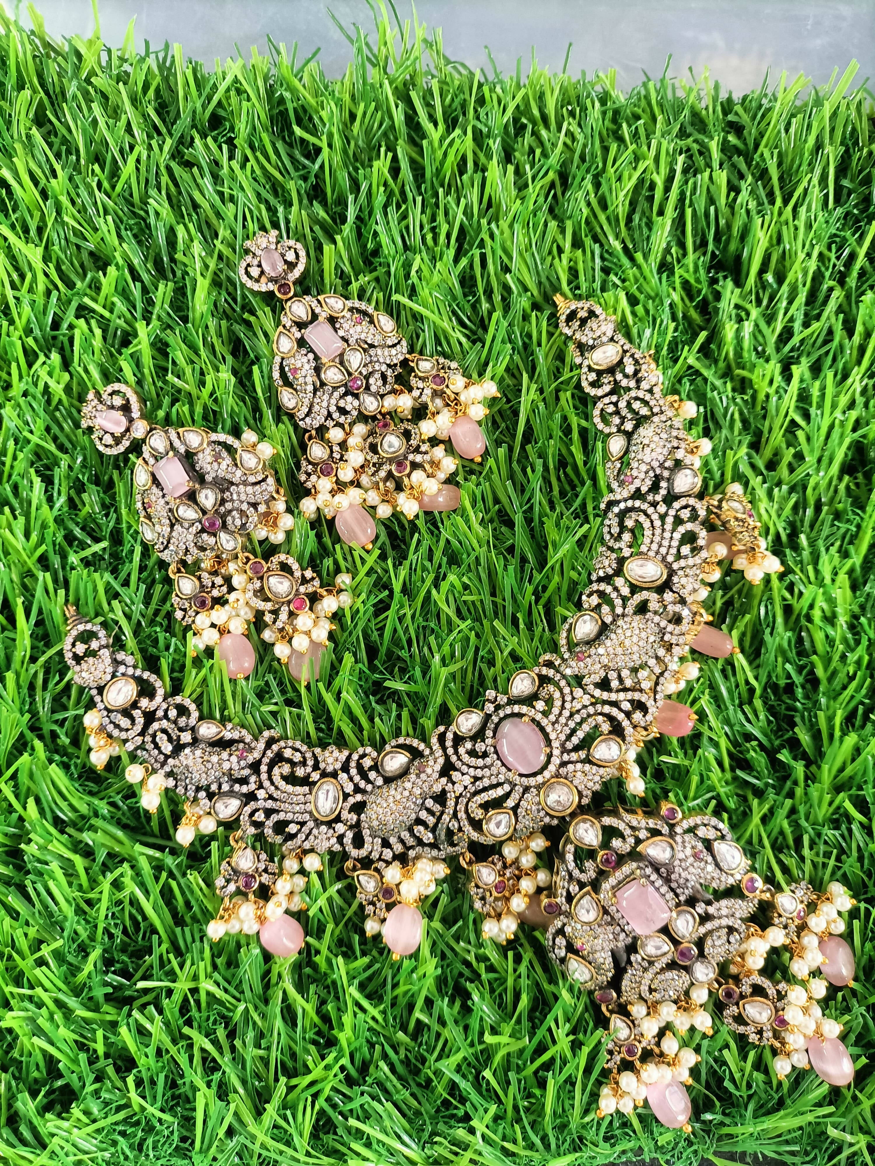 Magenta cubic zirconia necklace-sets - Runjhun Jewellery - 3684947