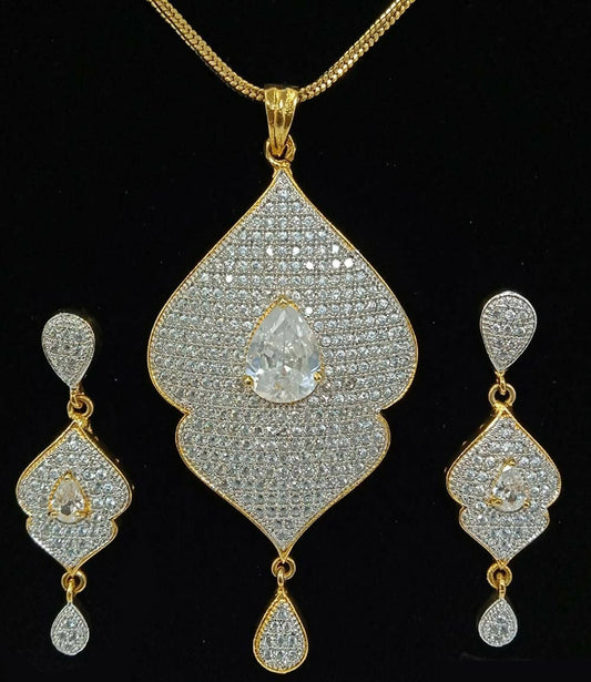 Sparkling Gold and Rhodium Plated CZ Pendant Set